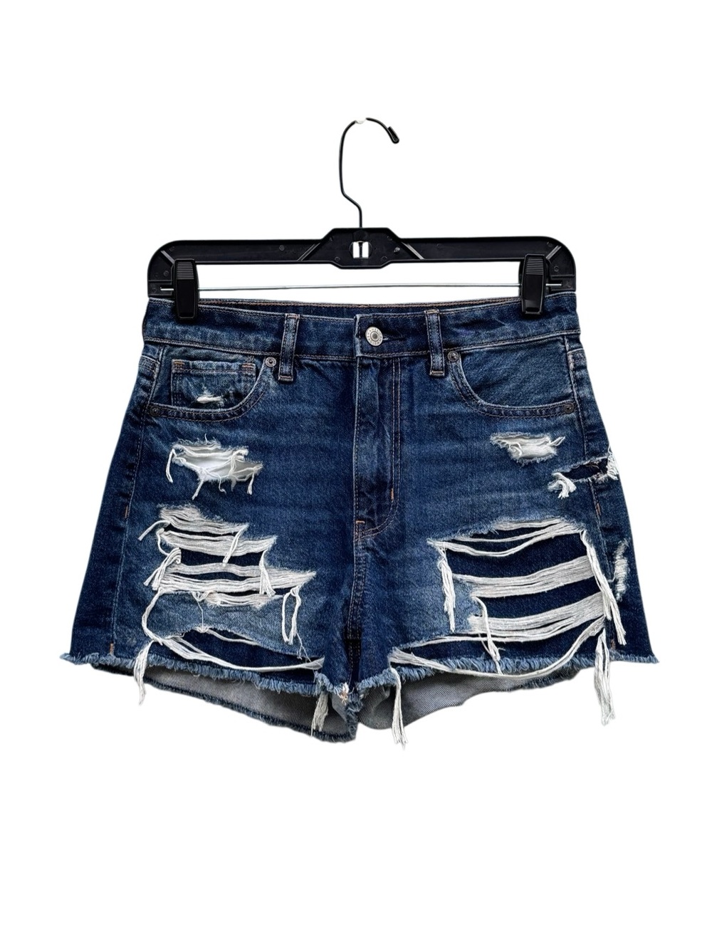 American Eagle Women's Mom Short Distressed Denim Jean Shorts Dark Wash Size 4